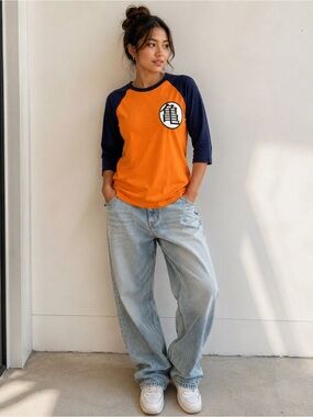 Dragon Ball Z Goku Kame Symbol Orange Raglan Graphic Tee Size SP